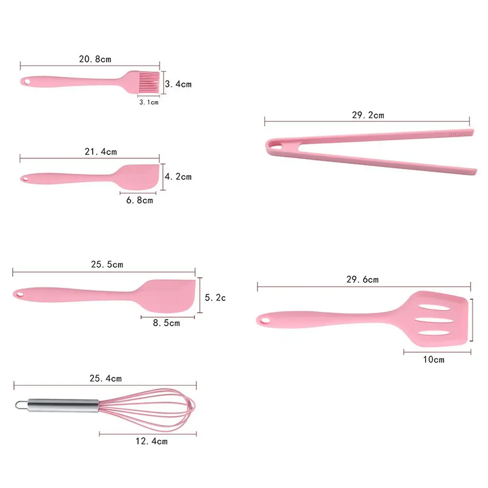 Розовые силиконовые наборы посуды, 6 шт., яичный венчик, ложка, клипса, лопатка, масляная щетка, кухонные принадлежности, 6 платьев, кухонные инструменты
