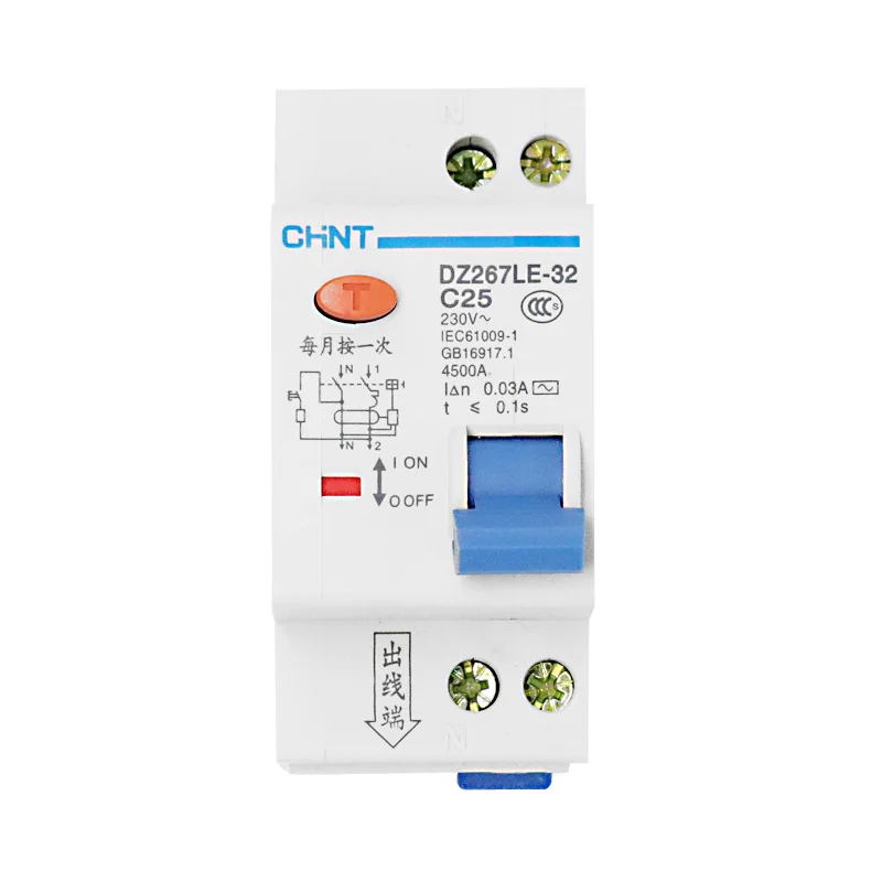 

CHINT Mini Leakage-proof MCB Breaker Switch DZ267LE-32 1P+N Residual Current Circuit Breaker 6A 10A 16A 20A 25A 32A 230V RCBO