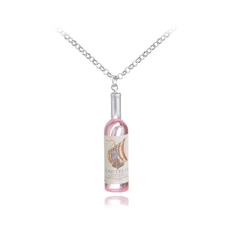 Мини Мода красное вино бутылка кулон ожерелье смола бутылка кулон для женщин и мужчин подарки - Окраска металла: pink
