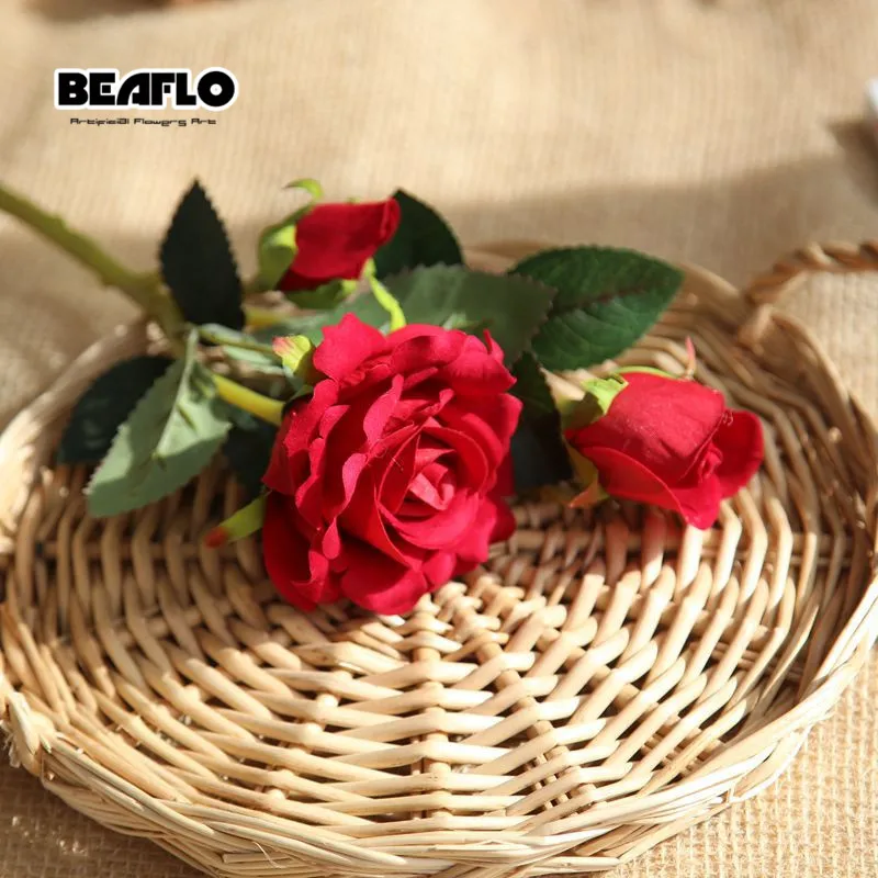 1 шт. искусственная бархатная Роза 3 цветок с головками DIY Шелковый цветок для вечерние украшения дома свадьбы праздника 8 цветов