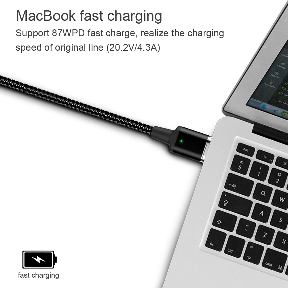 WOTOBE USB-C-C Магнитный тканый кабель для быстрой зарядки данных 1,8 m 20 V/5A PD E-MARK 100W USB-C для iPad MacBook XIAOMI S9/S10/note10