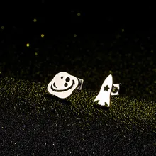 304 серьги-гвоздики из нержавеющей стали для женщин и девушек, трендовая космическая ракета в форме сережек, новая Серебряная Золотая планета Сатурн сережки