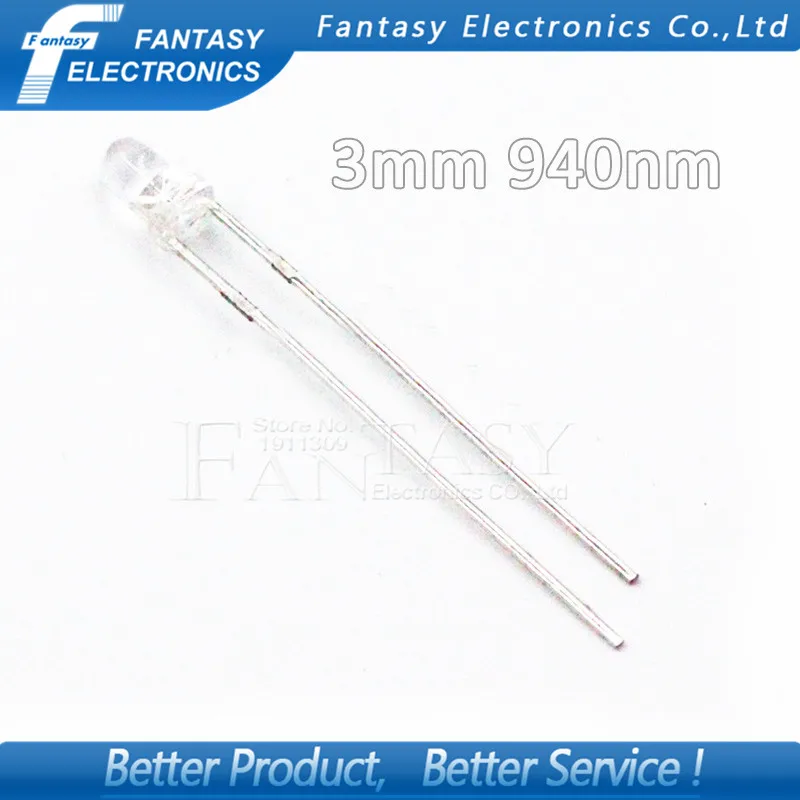 

100pcs LED 3mm 940nm IR Infrared Emitting Round Tube Light diode