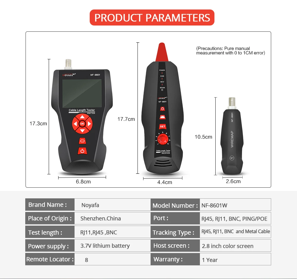 Noyafa NF-8601W провод трекер для BNC PING POE RJ11 телефонная линия RJ45 LAN Сетевой кабель тестер диагностики тональный детектор