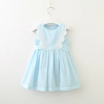 

Roimyal Wholesale 2019 summer new lace vest dress cute baby light blue refreshing breathable princess dress free shipping