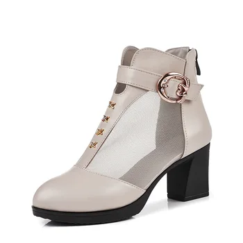 

Mesh Sandals Boots Women Shoes 2019 Summer New Hollow Thick Heel Fashion High-heeled Shoes Temperament Women Sandals Shoes