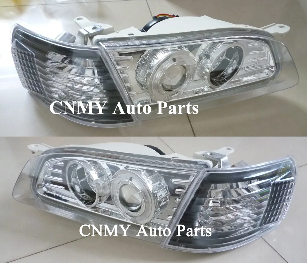 1Set 4Pcs Angel eyes Projector lens Headlights + Black Corner Signal