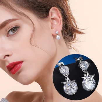 

New Fashion 925 Sterling Silver Zircon Stud Earring Star Earrings For Women Korean Style Silver Jewelry