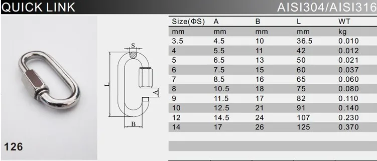 M3.5-M6 304 из нержавеющей стали быстрый коннектор Кнопка альпинизма пряжка соединитель для цепи hasp грузоподъемное такелажное оборудование