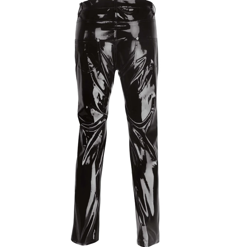 Men Sexy Black Wetlook Faux Leather Lingerie Exotic Pants PU Latex Catsuit Zipper PVC Stage Clubwear gay fetish