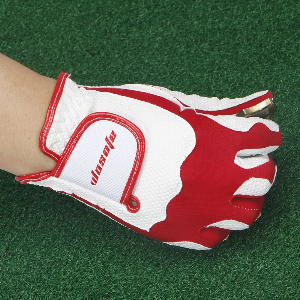 1 Pair Womens Golf Gloves Breathable Lady Sports Gloves Golf Mittens Left & Right Hands White Red8