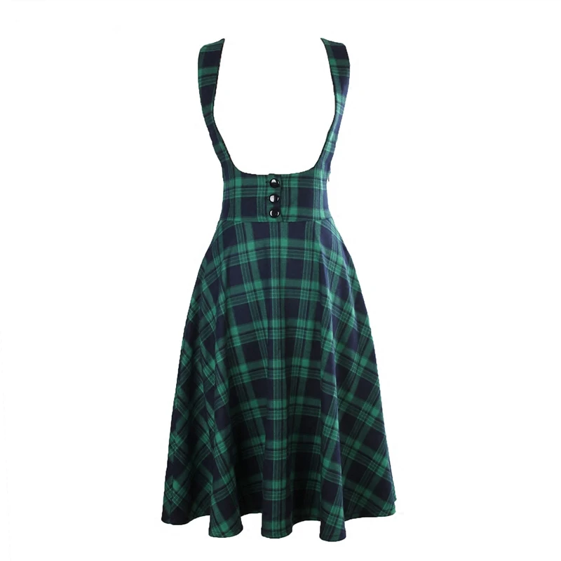 vintage 50s high waist midi swing circle green font b tartan b font plaid suspender skirt