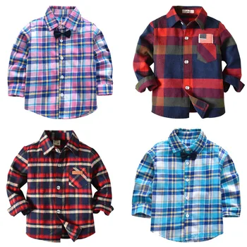 Spring Long Sleeve Boy's Shirts Casual Turn-down Collar Camisa Masculina Blouses for Children Kids Clothes Baby Boy Plaid Shirt 1