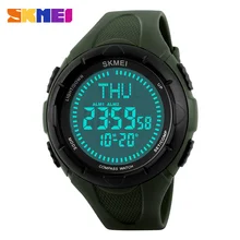 SKMEI Men Sports Watches World Time Compass Countdown Wristwatches 50M Waterproof 3 Alarm Digital Watch Relogio