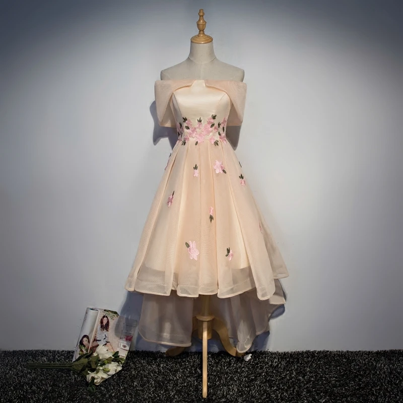 Champagne high low bridesmaid dresses short 2017 Sexy knee length boat neck wedding party dress