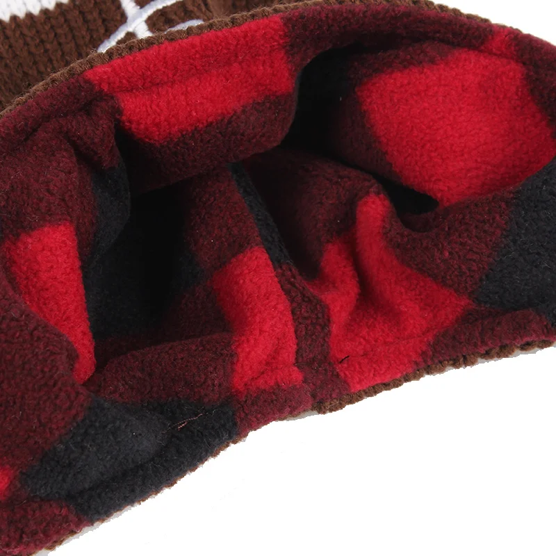 2PCS Kids Beanie Hats Cotton Brown Knitted Hat Gloves Sets Autumn Velvet Boys Girls Skullies Warm Children Winter Earflap Hats (3)