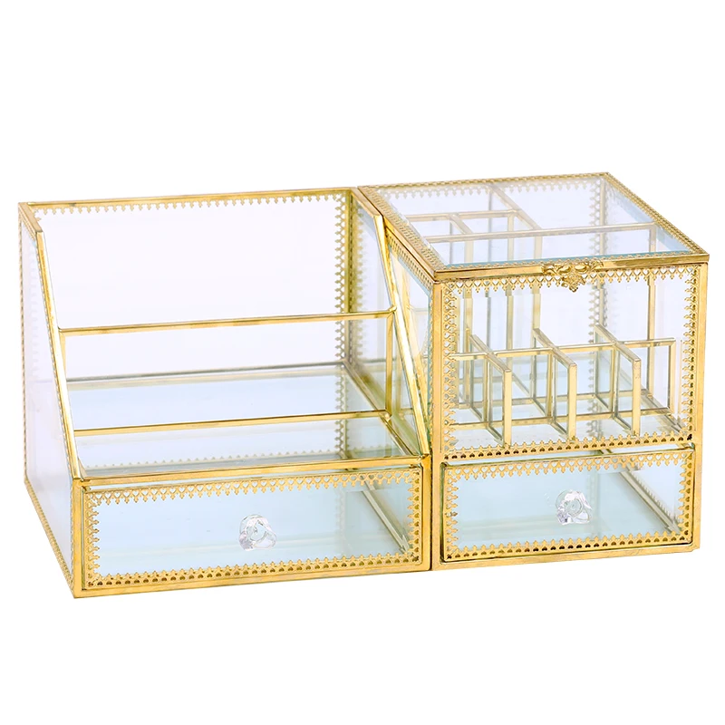 Dressing table cosmetic storage box glass European skin care finishing retro princess household lipstick brush cotton swab box