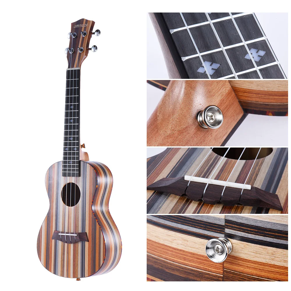 ammoon 24" Acoustic Wooden Soprano Ukulele Uke 18 Frets 4 Strings Neck Rosewood Fingerboard String Instrument Musical Gift