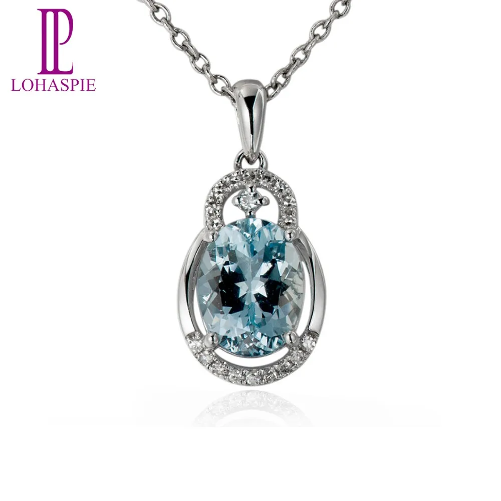 

LP Diamond-Jewelry Gemstone Solid 18K 750 White Gold Genuine 1.7ct Aquamarine Pendant Fine Stone Jewelry For Gift New