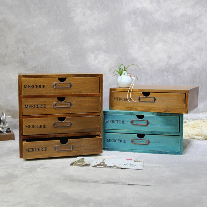  Unique Wooden Drawer Units Retro Old Style Storage Drawers Desktop Cabinet Makeup Storage Box for S