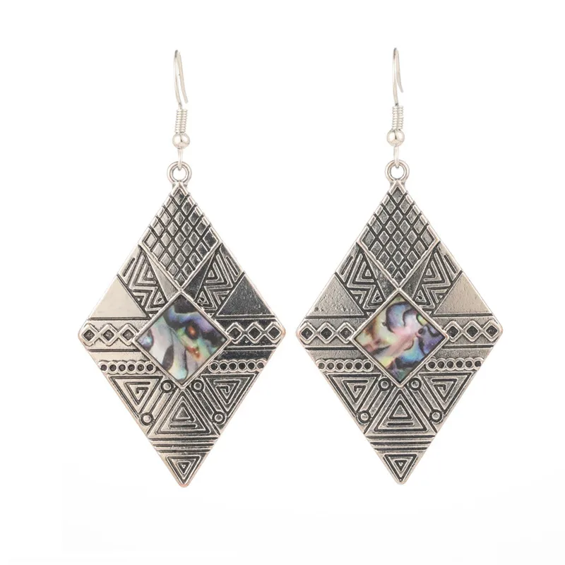 Fashion Vintage Bohemia Black Hollow Water droplets Round Circle arrow triangle Tassel Women's earrings Charm Ethnic jewelry - Окраска металла: E021884