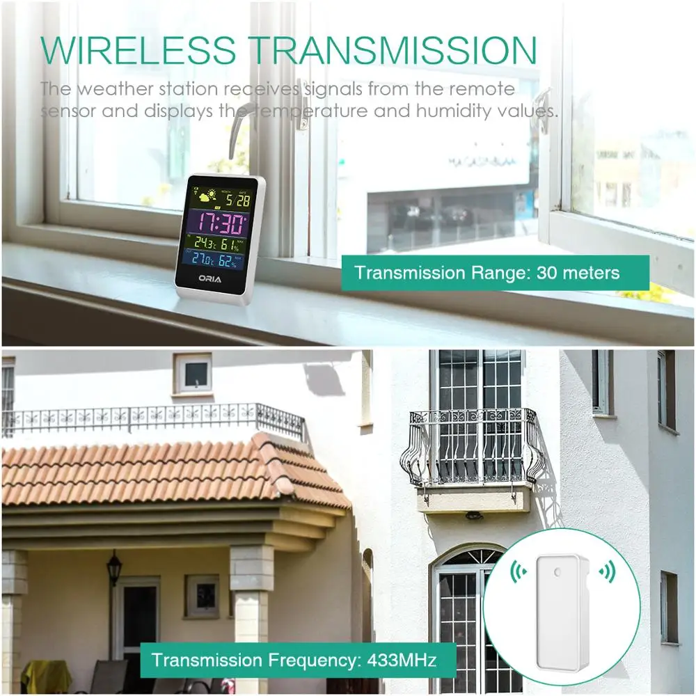 Kopen ORIA LCD Digitale Thermometer Luchtvochtigheid Temperatuur Thermometer Kleur Outdoor Indoor Draadloze Thermometer Remote Sensor