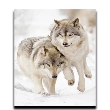 

Diamond Painting Two Wolves Nested in Snow Diy Embroidered Diamond 3D Square Mosaic Diamond Cover Complete Decorative Paintings