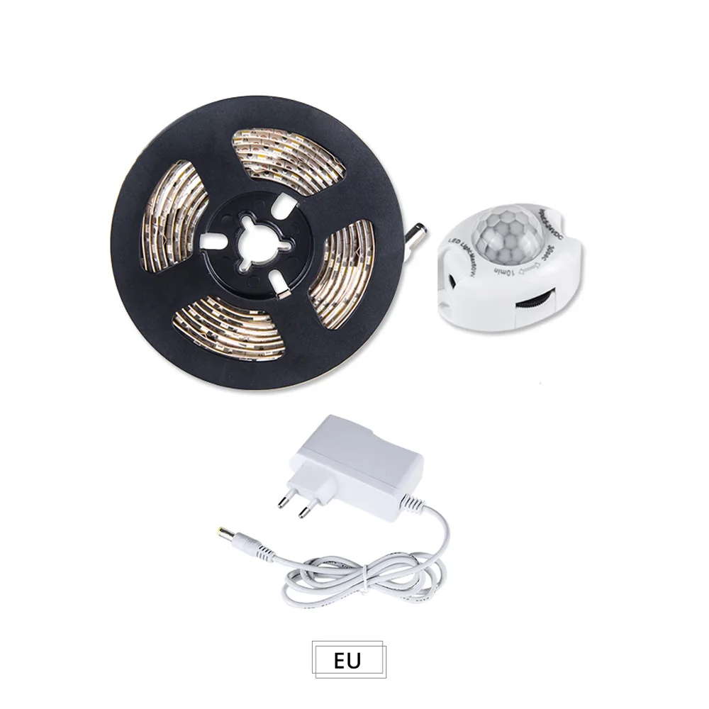 5 м светодиодный светильник под шкаф s PIR датчик движения Ночной светильник 60 Светодиодный s/M Высокий люмен с 12 В адаптер питания для кровати коридора лестницы - Цвет: Whole Sale EU Plug