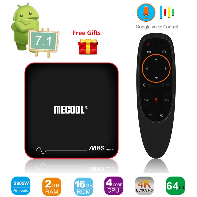 

Mecool M8S PRO W TV Box Android 7.1 OS 2.4G Voice Control Set Top Box S905W Smart TV Box 4K 2G 16G WiFi H.265 1080P Set Top Box