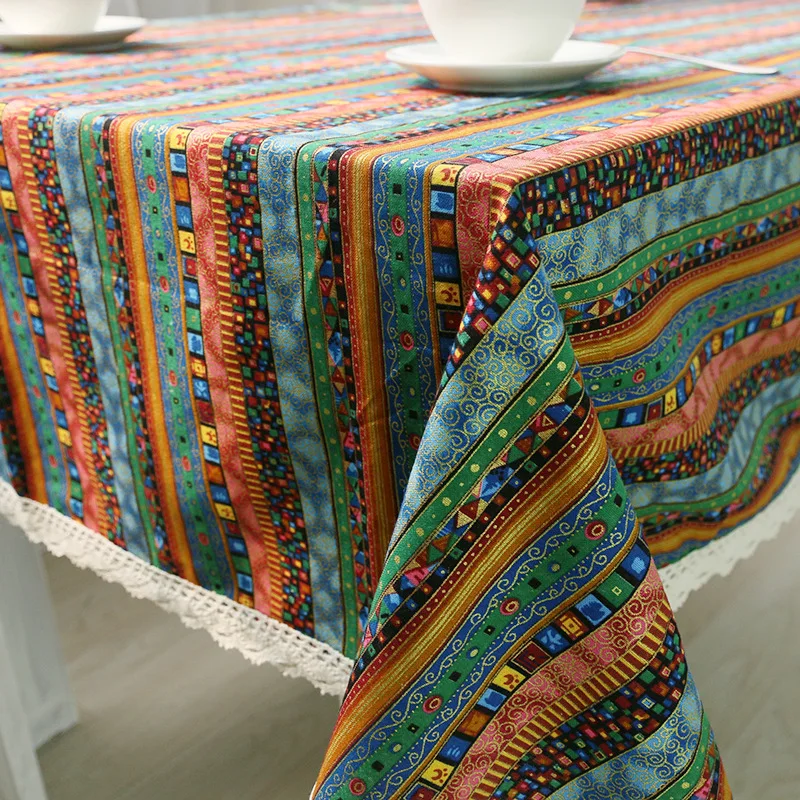 

Bohemian folk wind cotton striped lace tablecloth tea table cloth Homestyle Hotel coffee shop decorative cloth cover towel