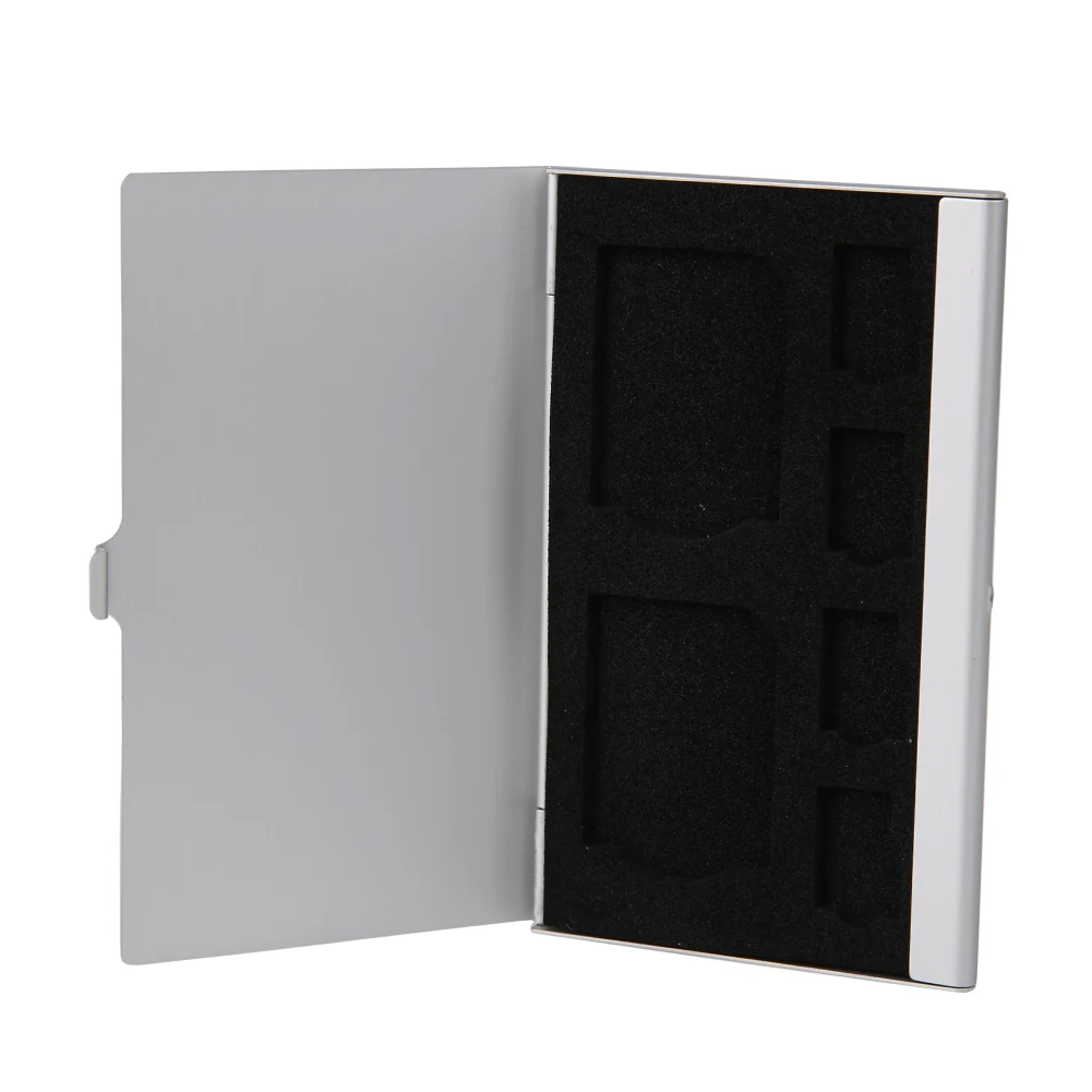 

Silver Portable Aluminum Anti-static EVA 2 SD + 4 TF Micro SD Cards Pin Memory Storage Box Case Holder Protector