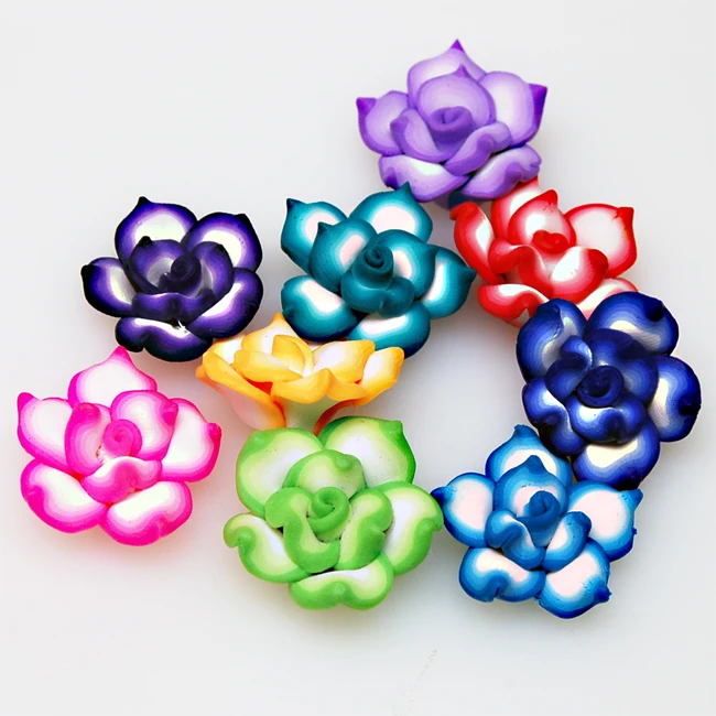 High quality handmade polymer clay flower,25mm caly flower,assorted polymer clay flower beads