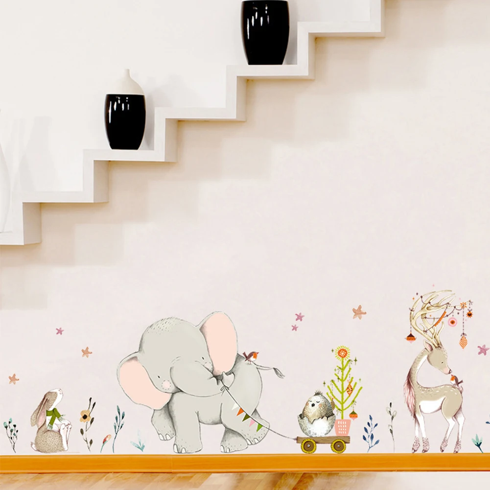 Kelinci Kartun Hewan Ramah Lingkungan Vinyl Pemandangan Hutan Seni