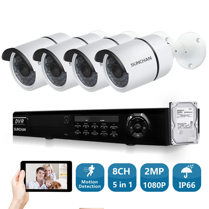 

SUNCHAN Security Camera System 8CH CCTV System 4 x 1080P Outdoor Waterproof Surveillance System Cameras Seguridad Home 4TB