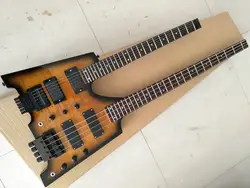 Высокое качество Горячая Распродажа custom shop sunburst безголовая гитара двойной шеи 4 бас и 6 строка Электрогитары Бесплатная доставка