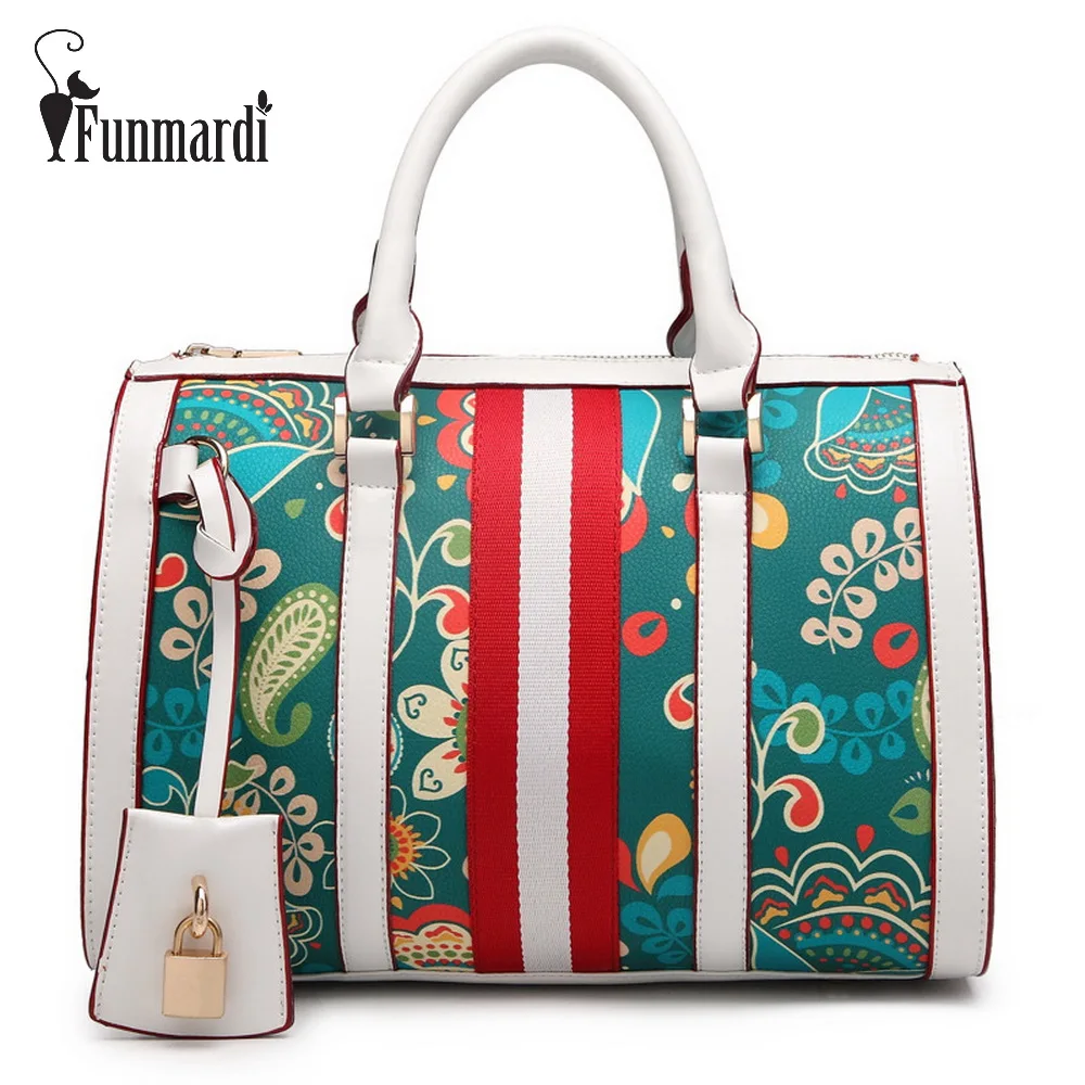 FUNMARDI Fresh style printing Pillow bags Fashion PU leather women...
