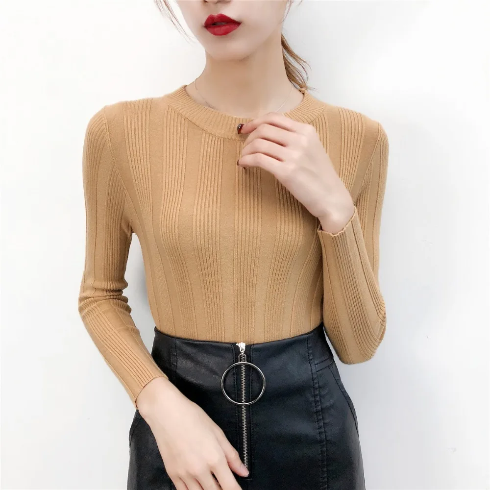 High Elastic Solid O Neck Sweater Women Slim Fashion Knitted Pullovers Female Solid Color Bottoming 2018 Fall Winter Sexy Hight