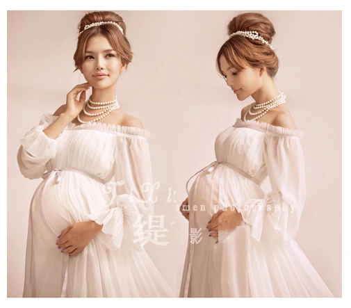 Новая Элегантная фотография беременной женщины для беременных реквизит романтическое длинное белое платье без Плеч фотосессия необычный подарок для душа ребенка