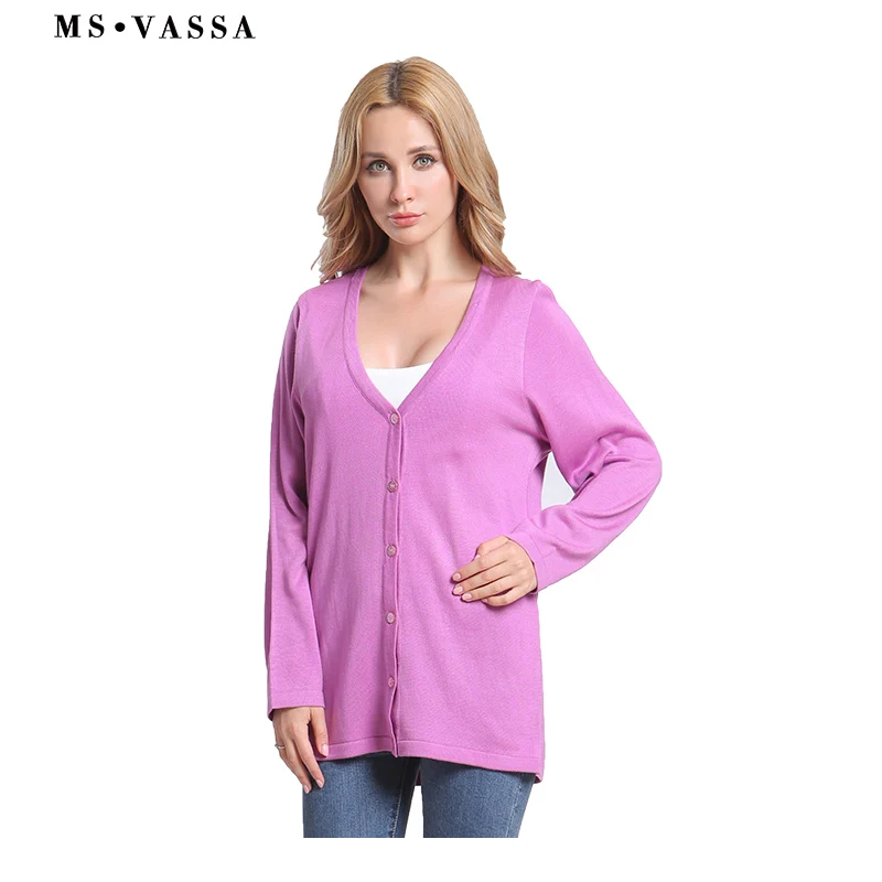 MS VASSA Women Sweaters Spring Autumn 2018 New Casual Solid O-Neck Ladies Jumpers Long Sleeve Cardigans plus size 5XL 6XL 7XL |