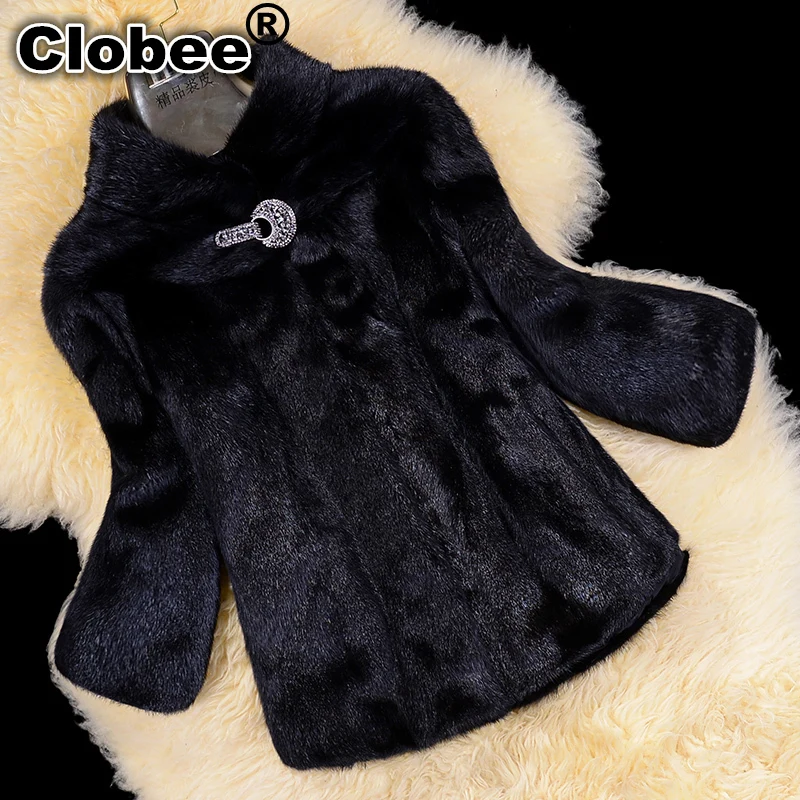 

Mink Fur Coat Women Overcoat Short Design Stand Collar Marten Faux Fur Jacket Women Winter Coat 2018 Plus Size 5XL 6XL