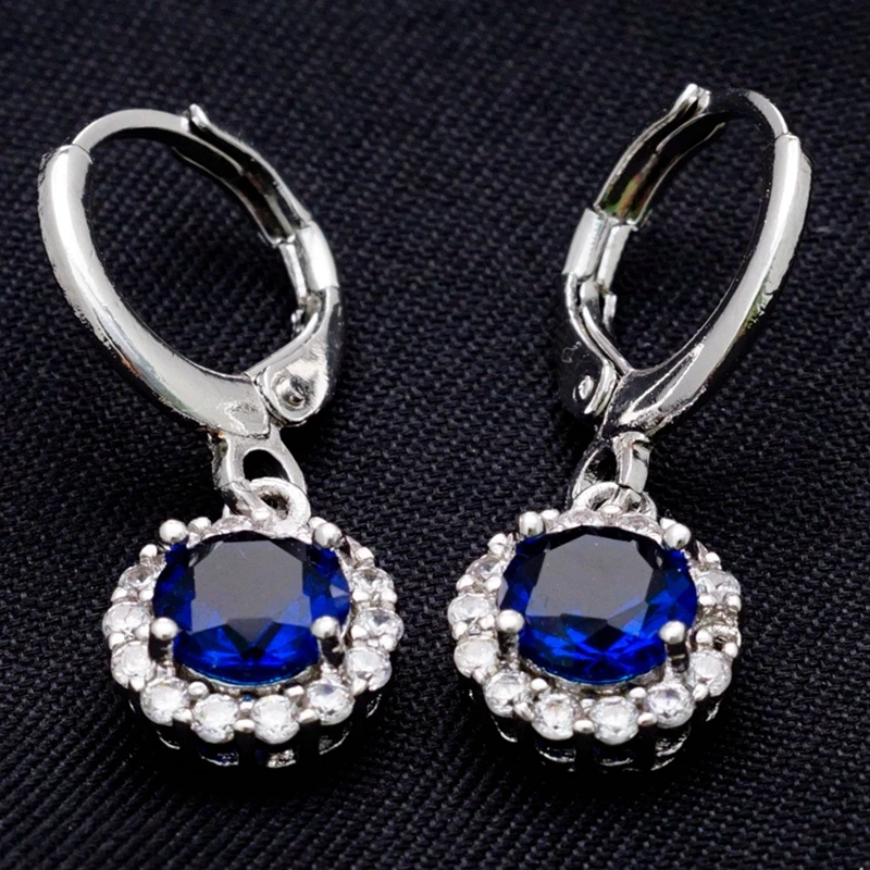 

Yunkingdom Lovely round small drop earrings for women and girls blue zirconia crystal fashion jewelry wholesale H0188