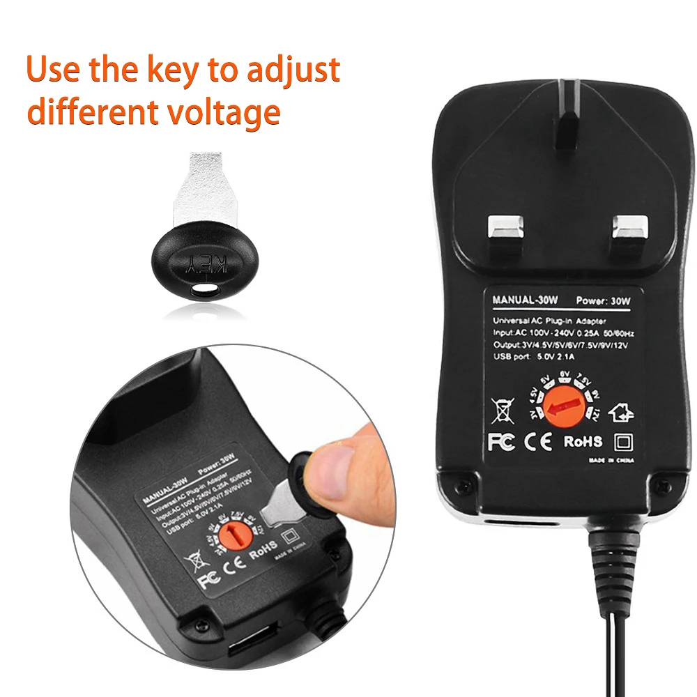 Универсальный адаптер питания 30W US/UK/AU/EU 3V 4 5 V 5V 6V 7 9V 12V AC DC зарядное устройство