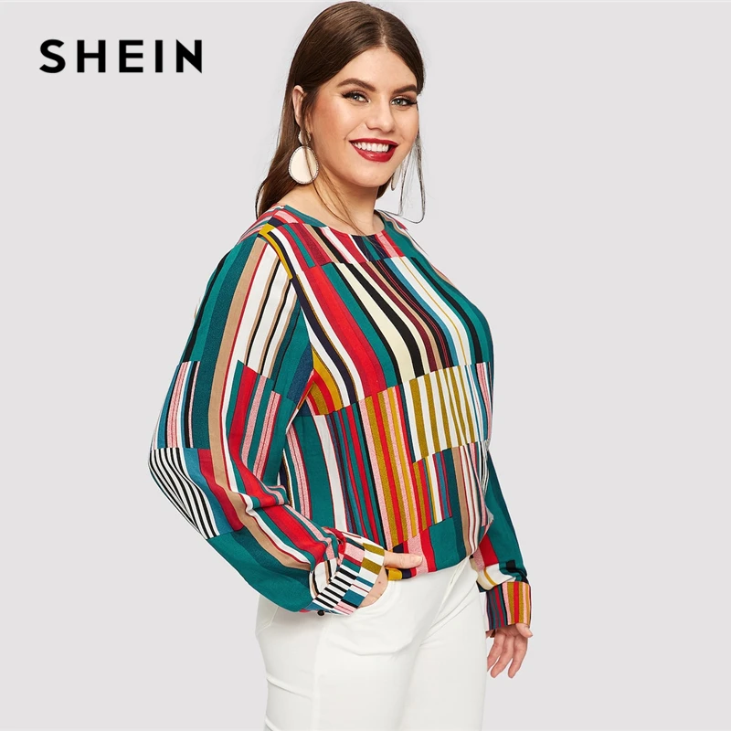 Plus Size Stripe Pattern Round Neck Blouses Plus Size Stripe Pattern Round Neck Blouses