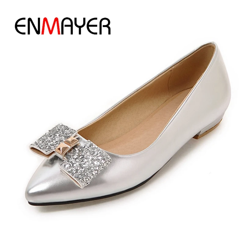 

ENMAYER New Arrival women beautiful crystal flat with lady elegant square heel slip-on Big size 34-45 ZYL210