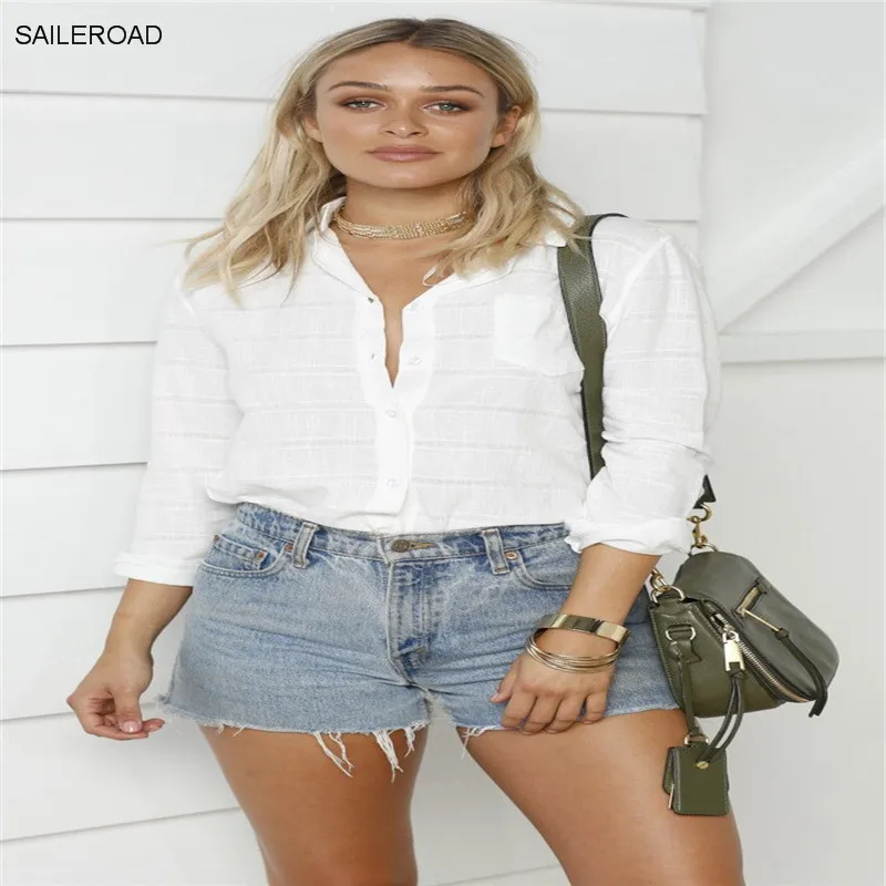 

SAILEROAD White Blouse Women Office Lady Shirts Tops Fashion Casual Long Sleeve Blouses Solid Women's Cotton Shirt Blusas Camisa