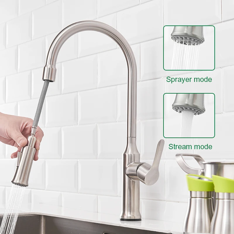 FLG Smart Touch Kitchen Faucets Touch Inductive Faucet Stainless Steel Single Handle Dual Outlet Water Modes Sink Mixer Tap