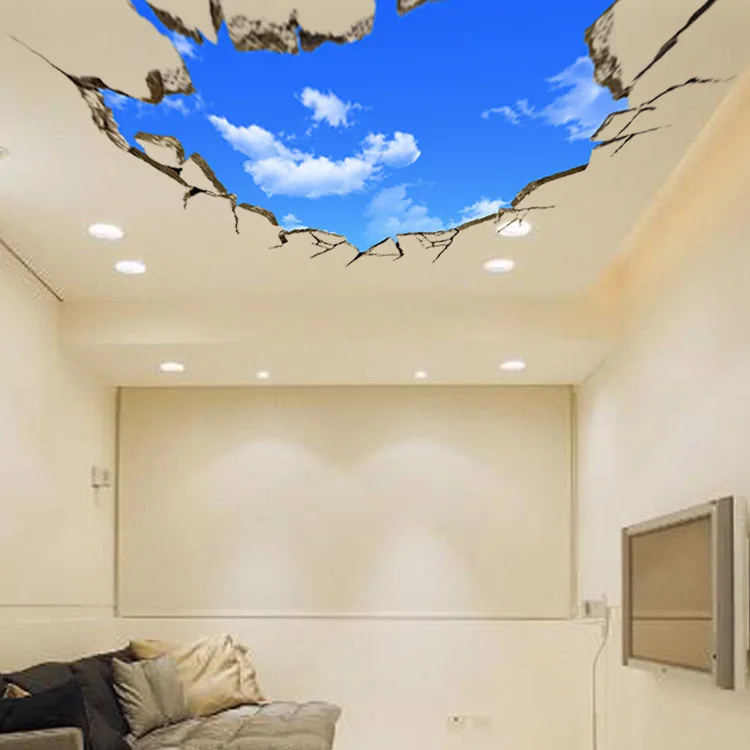 Creative 3d Wall Stickers Blue Sky Break The Ceiling Removable Pvc