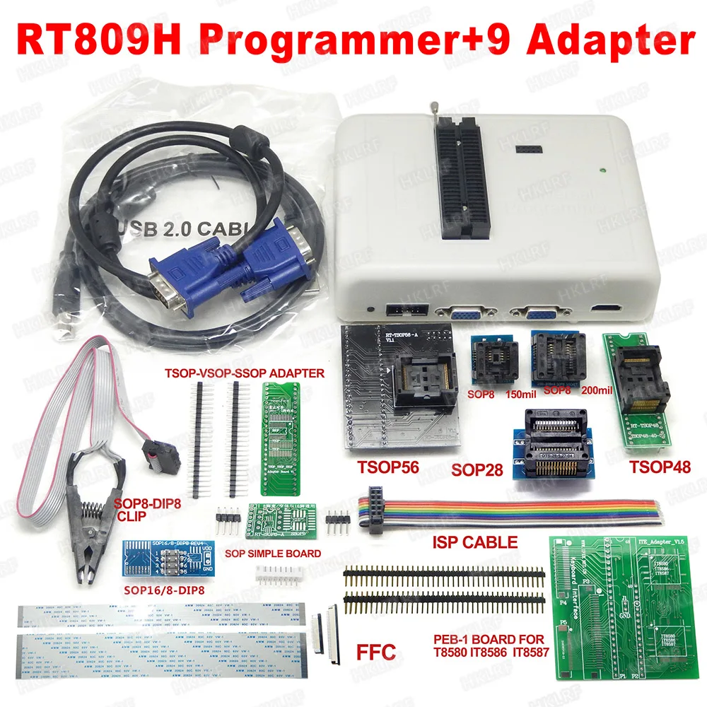 

100% Original RT809H EMMC-Nand FLASH Programmer +9 adapters With BGA48 BGA63 BGA64 BGA169 Adapter Free shipping