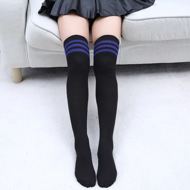 new brand girl student long socks cotton striped over knee autumn ...