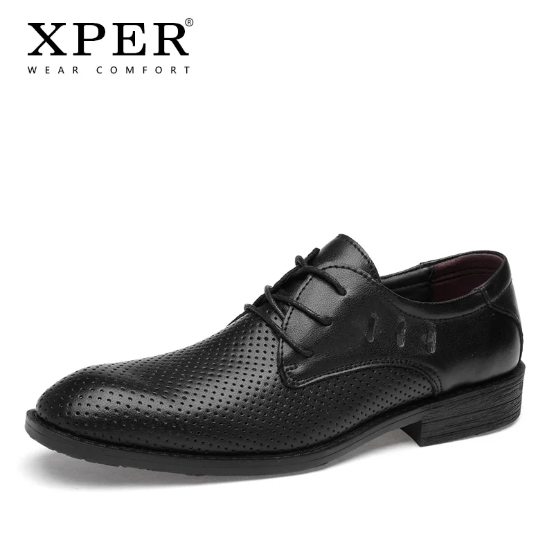 

XPER Brand New Genuine Leather Men's Dress Shoes Summer Hollow Breathable Shoes Male Formal Business Casual Footwear Black#XP025